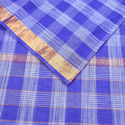 Indian Vintage Sari Blue Pure Cotton Hand Woven Sarees 6yd Craft Fabric Ethnic Soft Sewing Zari Dress making Quitting Crafting Upcycle