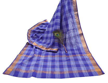 Indian Vintage Sari Blue Pure Cotton Hand Woven Sarees 6yd Craft Fabric Ethnic Soft Sewing Zari Dress making Quitting Crafting Upcycle