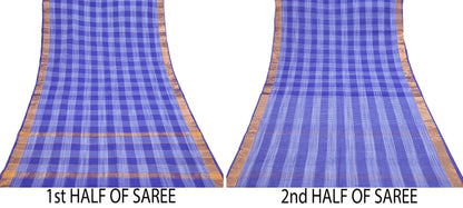 Indian Vintage Sari Blue Pure Cotton Hand Woven Sarees 6yd Craft Fabric Ethnic Soft Sewing Zari Dress making Quitting Crafting Upcycle