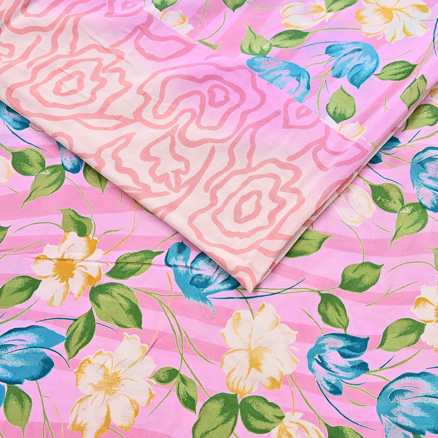 Indian Vintage Sari Pink Pure Crepe Silk Printed Saree 5yard Sewing Quilting Floral Soft Craft Fabric Wrap