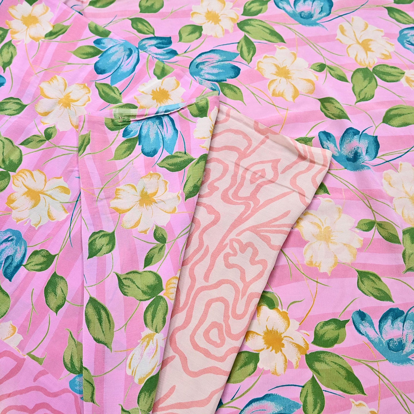 Indian Vintage Sari Pink Pure Crepe Silk Printed Saree 5yard Sewing Quilting Floral Soft Craft Fabric Wrap