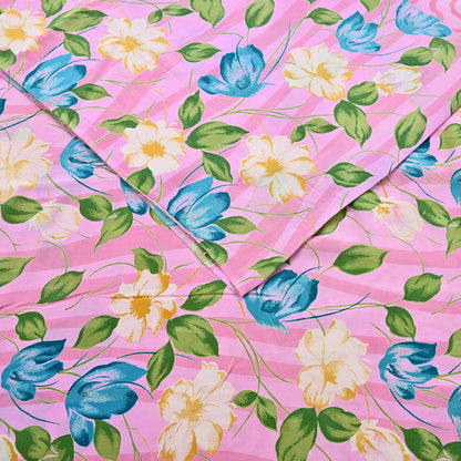 Indian Vintage Sari Pink Pure Crepe Silk Printed Saree 5yard Sewing Quilting Floral Soft Craft Fabric Wrap