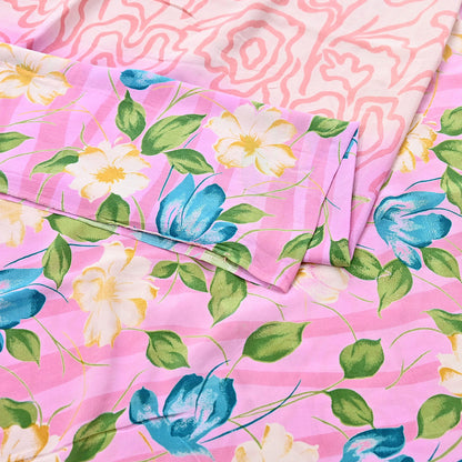 Indian Vintage Sari Pink Pure Crepe Silk Printed Saree 5yard Sewing Quilting Floral Soft Craft Fabric Wrap