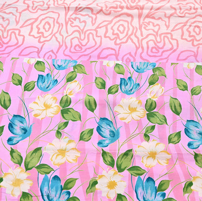 Indian Vintage Sari Pink Pure Crepe Silk Printed Saree 5yard Sewing Quilting Floral Soft Craft Fabric Wrap