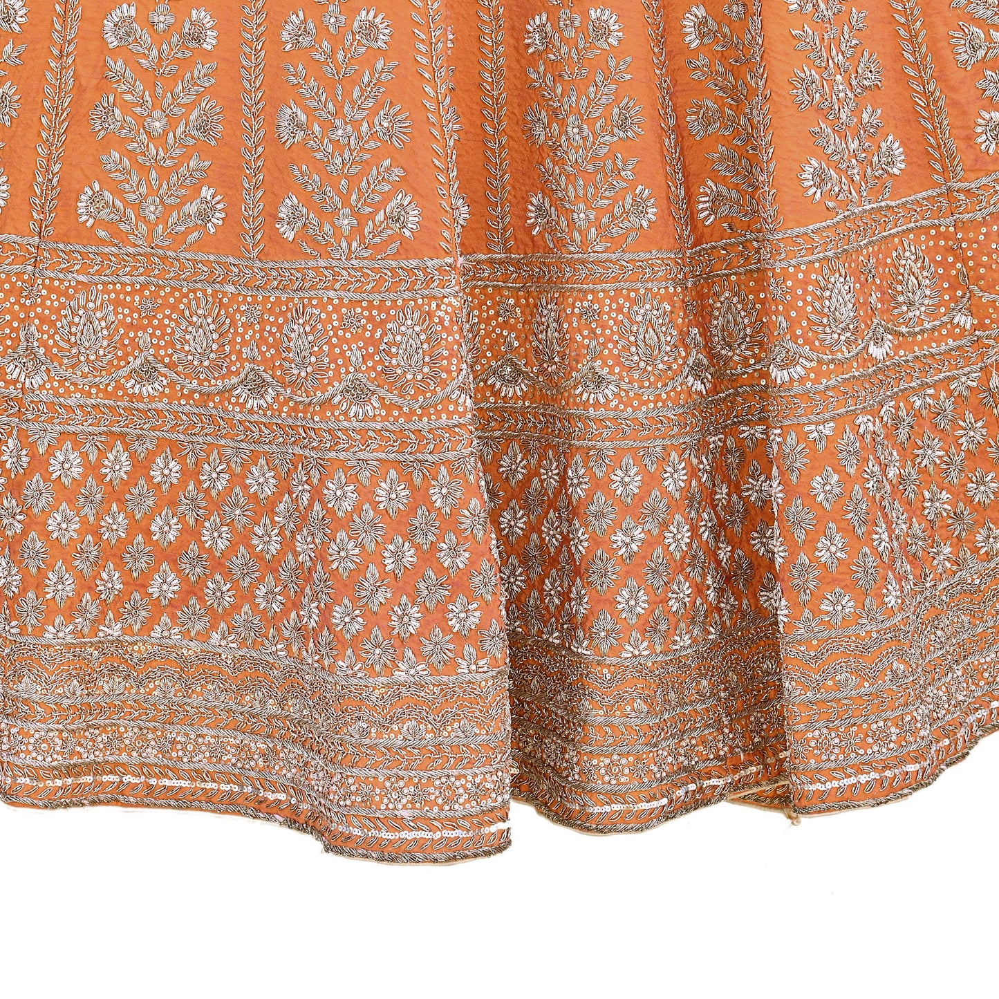 Party wear Heavy Orange Pure Raw Silk Hand Embroidered Lehenga Skirt by Designer Anamika Khanna Bridal Wear Indian Couture Fashion