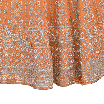 Party wear Heavy Orange Pure Raw Silk Hand Embroidered Lehenga Skirt by Designer Anamika Khanna Bridal Wear Indian Couture Fashion