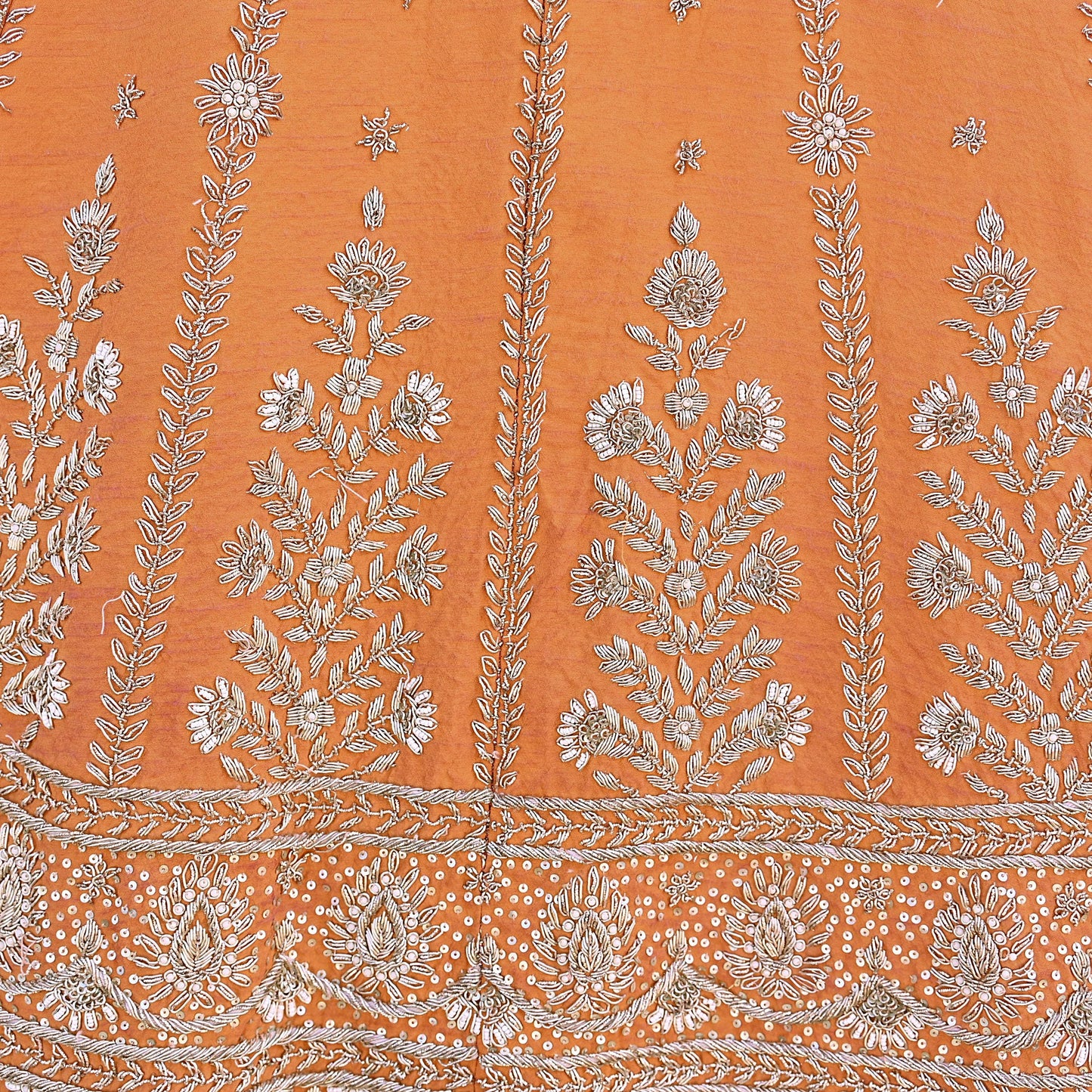 Party wear Heavy Orange Pure Raw Silk Hand Embroidered Lehenga Skirt by Designer Anamika Khanna Bridal Wear Indian Couture Fashion