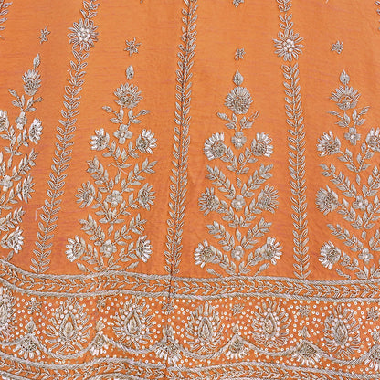 Party wear Heavy Orange Pure Raw Silk Hand Embroidered Lehenga Skirt by Designer Anamika Khanna Bridal Wear Indian Couture Fashion