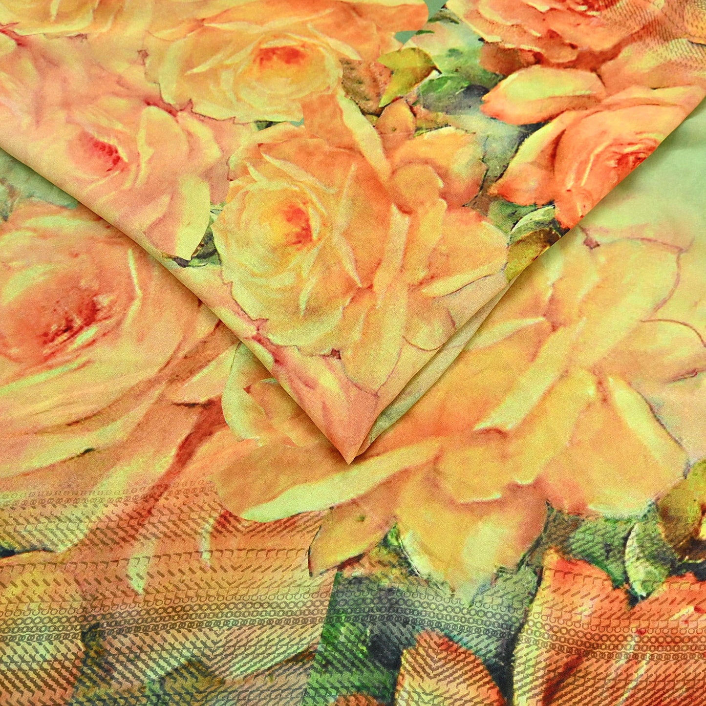 Women Vintage Sari Green & Yellow Pure Georgette Silk Digital Printed Saree Craft Fabric Sewing 6Yd Light Dress Making Geometric Crafting