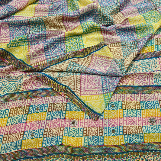 Indian Vintage Multi Saree 100% Pure Georgette Silk Printed Sari Sewing 6yd Craft Soft Dress Designing for Crafting Floral