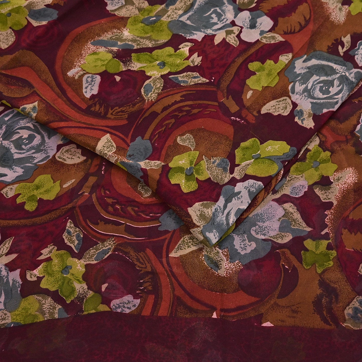 Indian Vintage Sari Maroon Pure Georgette Silk Printed Sarees 5Yd Craft Fabric Sewing Soft Light Dress Making/ Designing Quilting Crafting