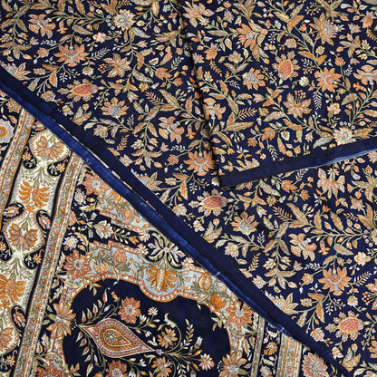 Indian Vintage Sari Blue 100% Pure Silk Printed Saree Craft Fabric 6yd Sewing Dress Making Soft Wrap Quilting Crafting Upcycle