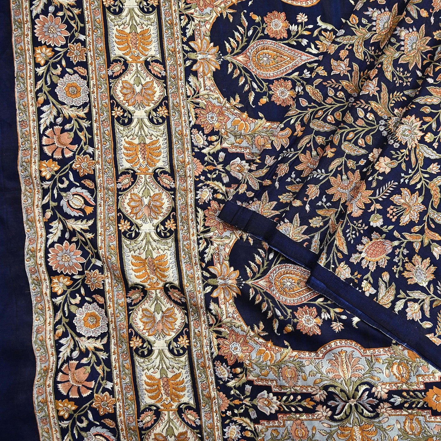 Indian Vintage Sari Blue 100% Pure Silk Printed Saree Craft Fabric 6yd Sewing Dress Making Soft Wrap Quilting Crafting Upcycle