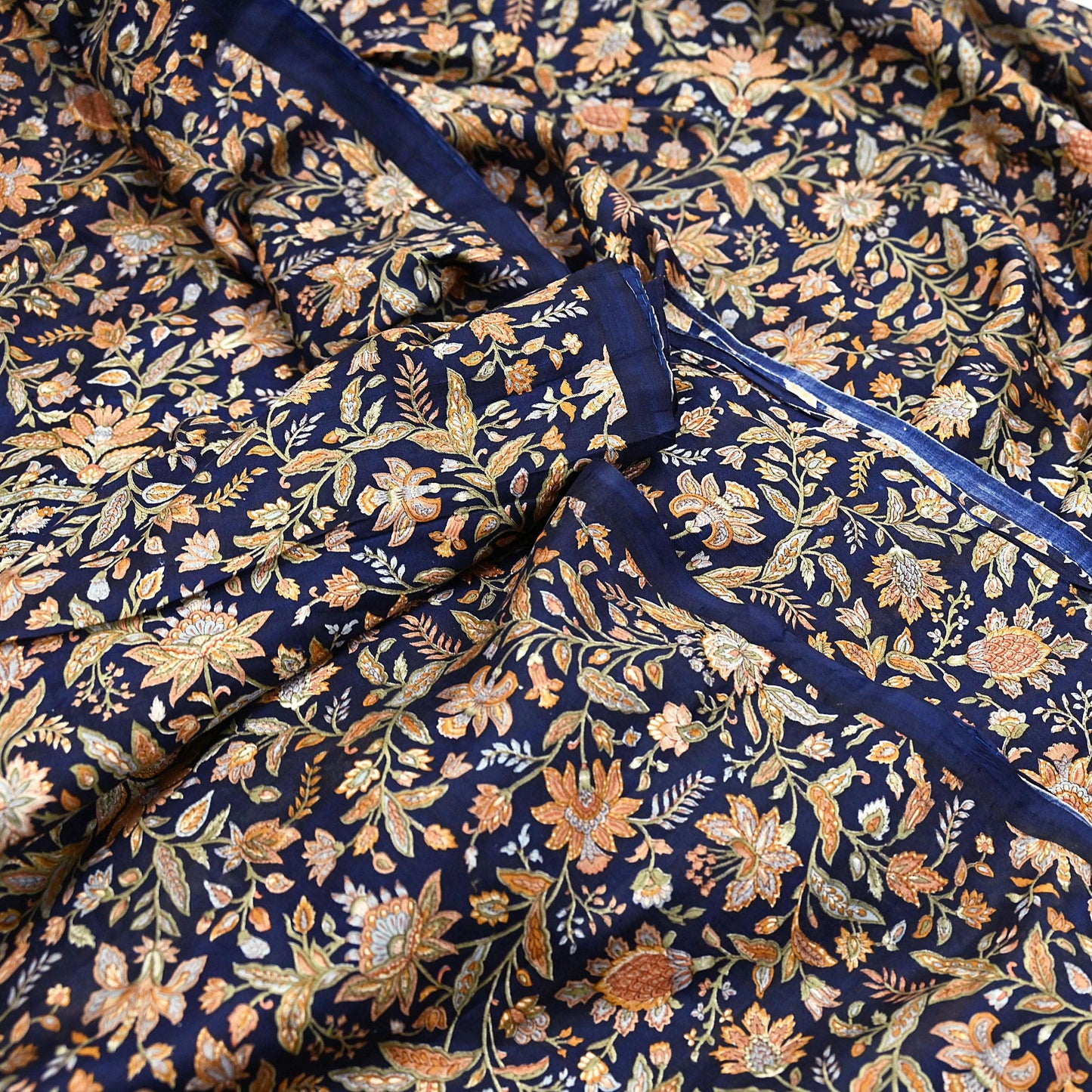 Indian Vintage Sari Blue 100% Pure Silk Printed Saree Craft Fabric 6yd Sewing Dress Making Soft Wrap Quilting Crafting Upcycle