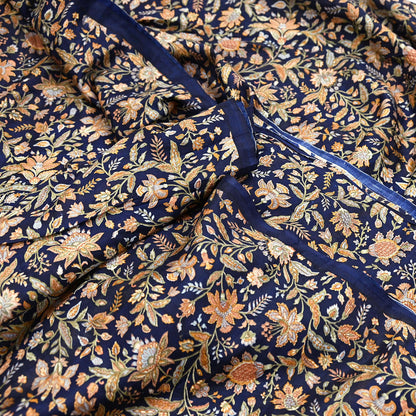 Indian Vintage Sari Blue 100% Pure Silk Printed Saree Craft Fabric 6yd Sewing Dress Making Soft Wrap Quilting Crafting Upcycle