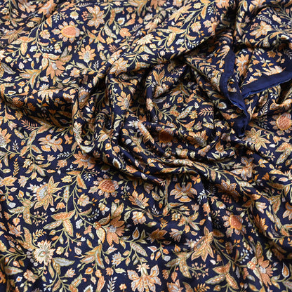 Indian Vintage Sari Blue 100% Pure Silk Printed Saree Craft Fabric 6yd Sewing Dress Making Soft Wrap Quilting Crafting Upcycle