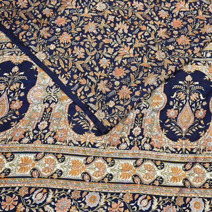 Indian Vintage Sari Blue 100% Pure Silk Printed Saree Craft Fabric 6yd Sewing Dress Making Soft Wrap Quilting Crafting Upcycle