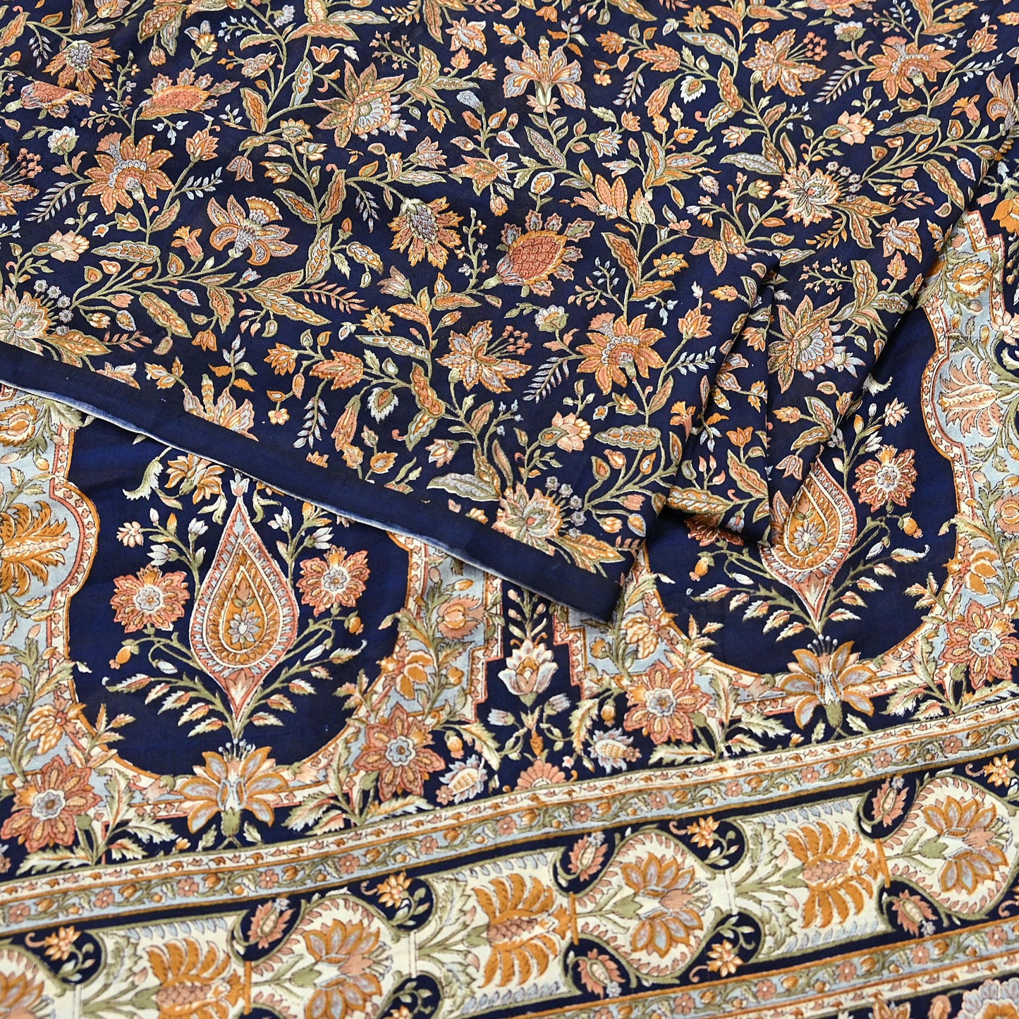 Indian Vintage Sari Blue 100% Pure Silk Printed Saree Craft Fabric 6yd Sewing Dress Making Soft Wrap Quilting Crafting Upcycle