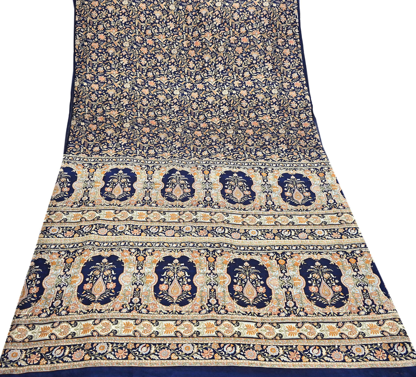 Indian Vintage Sari Blue 100% Pure Silk Printed Saree Craft Fabric 6yd Sewing Dress Making Soft Wrap Quilting Crafting Upcycle