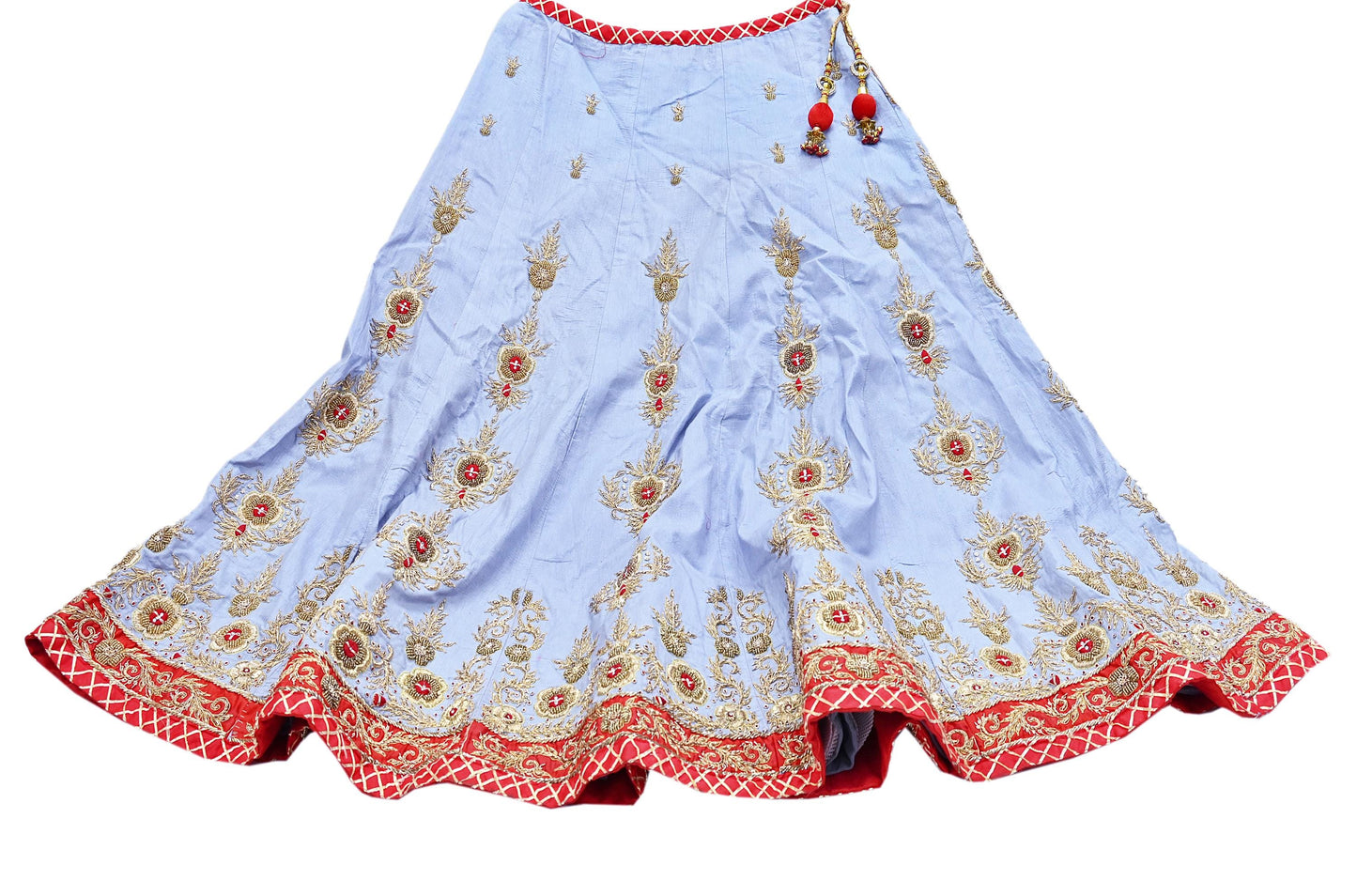 Indian Heavy Gray Raw Silk Hand Embroidered Lehenga/Skirt Designer By Manish Malhotra Bridal Wear Zardozi/ Dabka