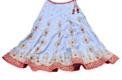 Indian Heavy Gray Raw Silk Hand Embroidered Lehenga/Skirt Designer By Manish Malhotra Bridal Wear Zardozi/ Dabka