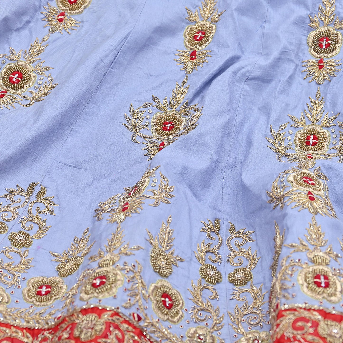 Indian Heavy Gray Raw Silk Hand Embroidered Lehenga/Skirt Designer By Manish Malhotra Bridal Wear Zardozi/ Dabka