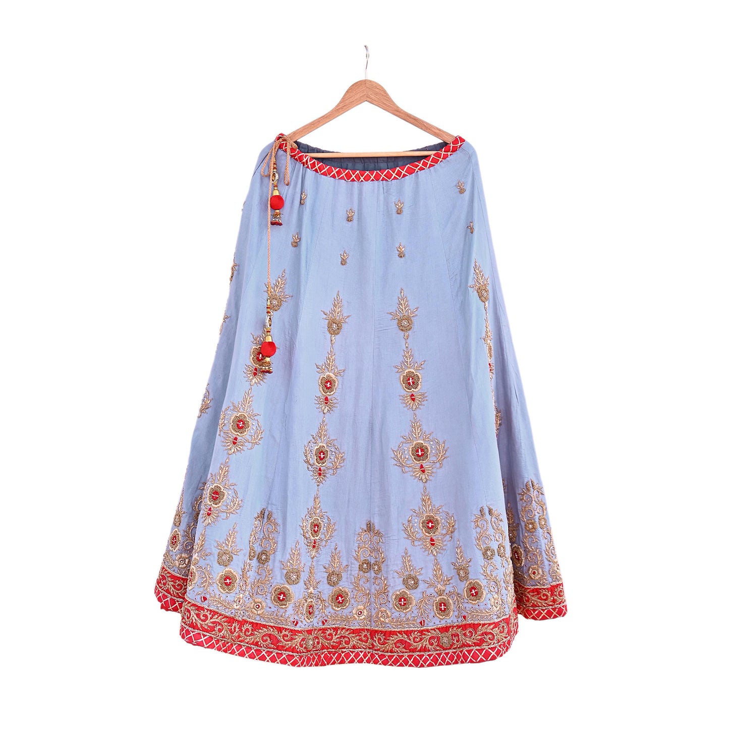 Indian Heavy Gray Raw Silk Hand Embroidered Lehenga/Skirt Designer By Manish Malhotra Bridal Wear Zardozi/ Dabka