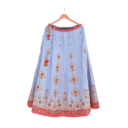 Indian Heavy Gray Raw Silk Hand Embroidered Lehenga/Skirt Designer By Manish Malhotra Bridal Wear Zardozi/ Dabka