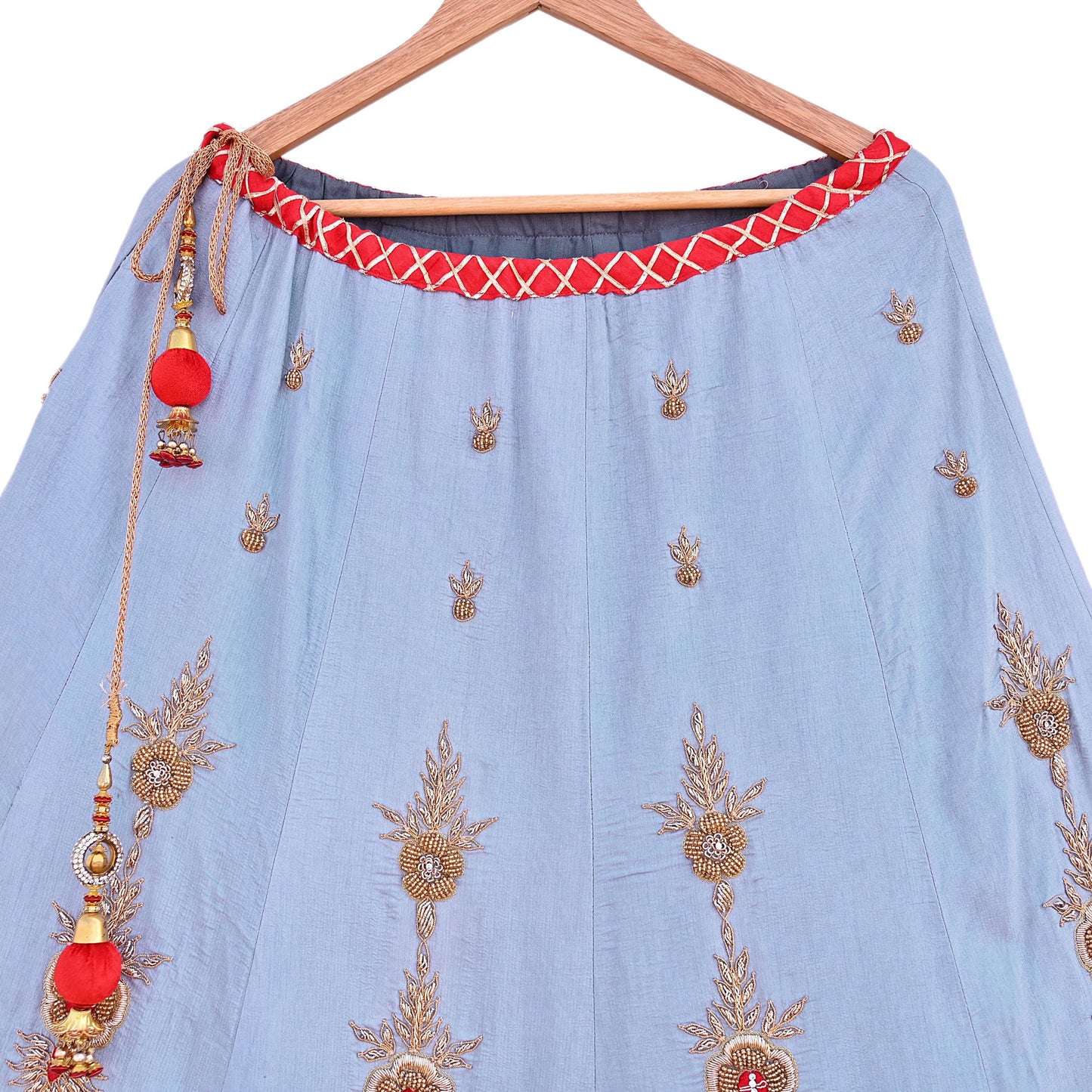 Indian Heavy Gray Raw Silk Hand Embroidered Lehenga/Skirt Designer By Manish Malhotra Bridal Wear Zardozi/ Dabka