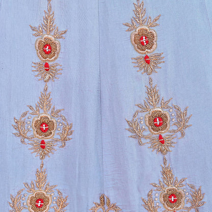Indian Heavy Gray Raw Silk Hand Embroidered Lehenga/Skirt Designer By Manish Malhotra Bridal Wear Zardozi/ Dabka