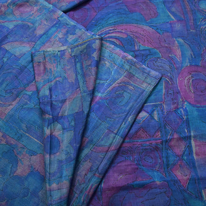 Indian Vintage Sari Green & Blue Pure Silk Printed Sarees Craft Fabric 5yd Sewing Dress Making Soft Floral Crafting Quilting Upcycle