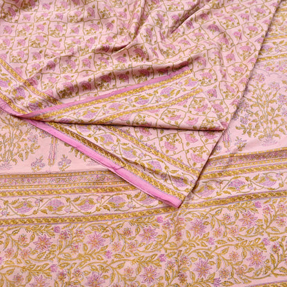 Indian Vintage Sari Peach Pure Silk Printed Saree Fabric 5yard Sewing Craft Fabric DressMaking Wrap Floral