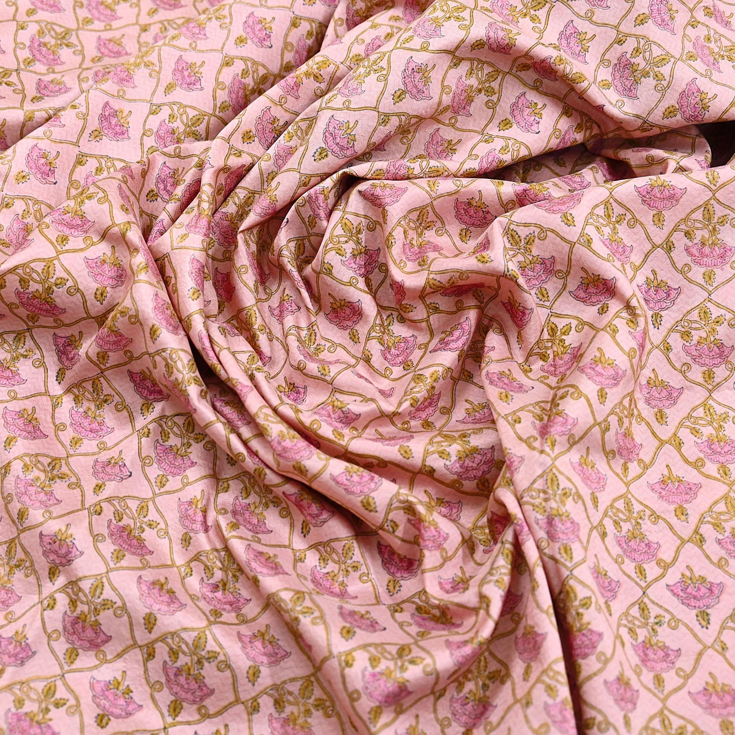 Indian Vintage Sari Peach Pure Silk Printed Saree Fabric 5yard Sewing Craft Fabric DressMaking Wrap Floral