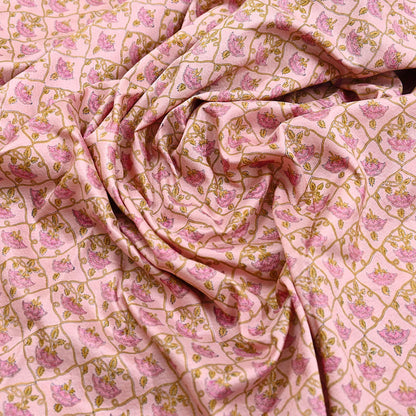 Indian Vintage Sari Peach Pure Silk Printed Saree Fabric 5yard Sewing Craft Fabric DressMaking Wrap Floral