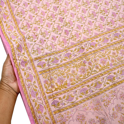 Indian Vintage Sari Peach Pure Silk Printed Saree Fabric 5yard Sewing Craft Fabric DressMaking Wrap Floral