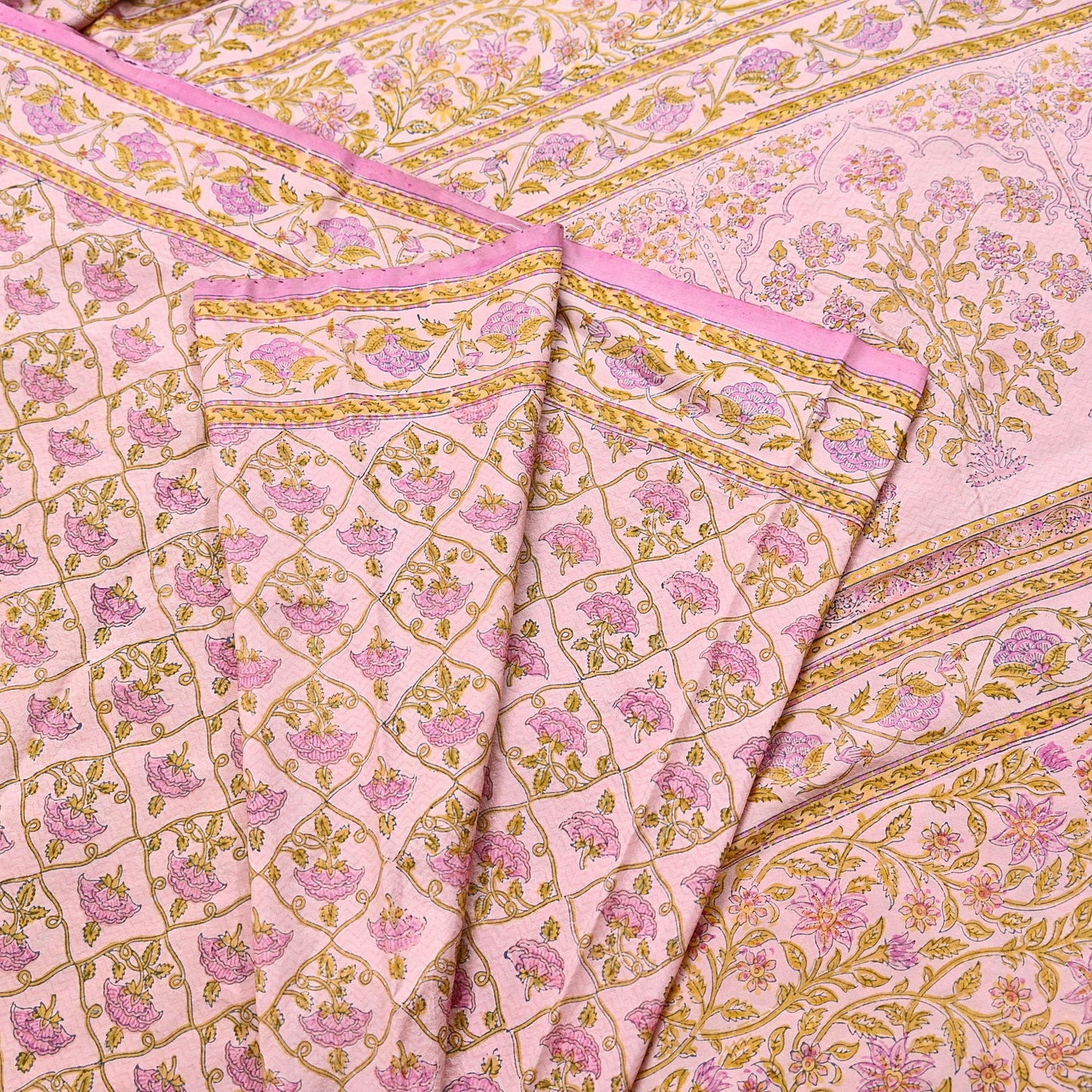 Indian Vintage Sari Peach Pure Silk Printed Saree Fabric 5yard Sewing Craft Fabric DressMaking Wrap Floral