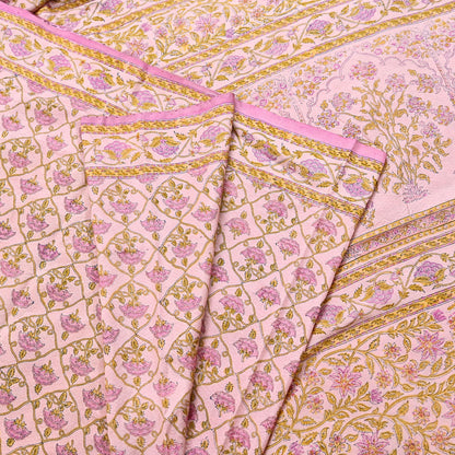 Indian Vintage Sari Peach Pure Silk Printed Saree Fabric 5yard Sewing Craft Fabric DressMaking Wrap Floral