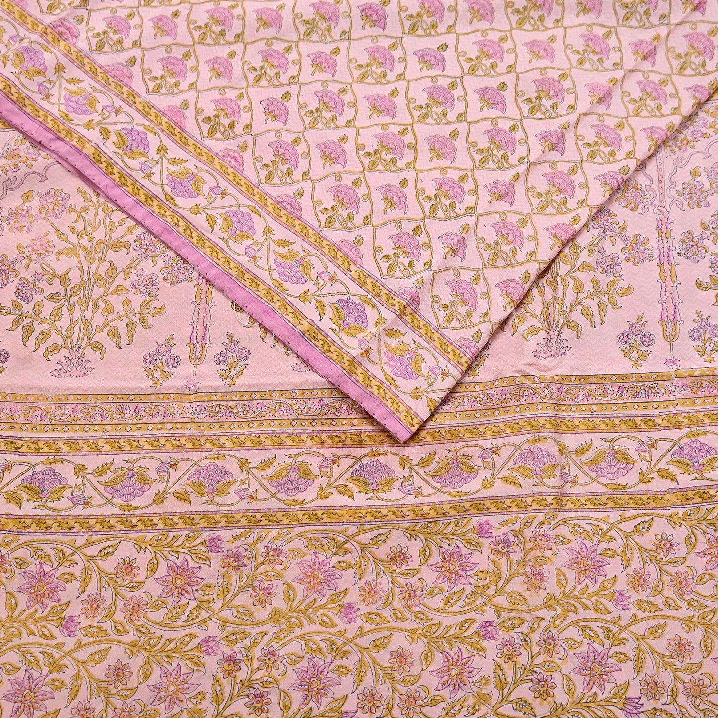 Indian Vintage Sari Peach Pure Silk Printed Saree Fabric 5yard Sewing Craft Fabric DressMaking Wrap Floral