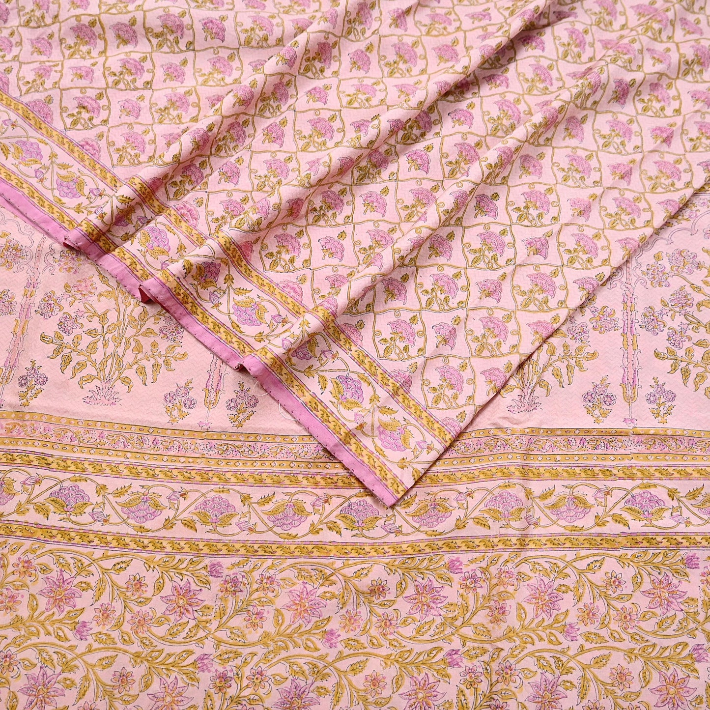 Indian Vintage Sari Peach Pure Silk Printed Saree Fabric 5yard Sewing Craft Fabric DressMaking Wrap Floral