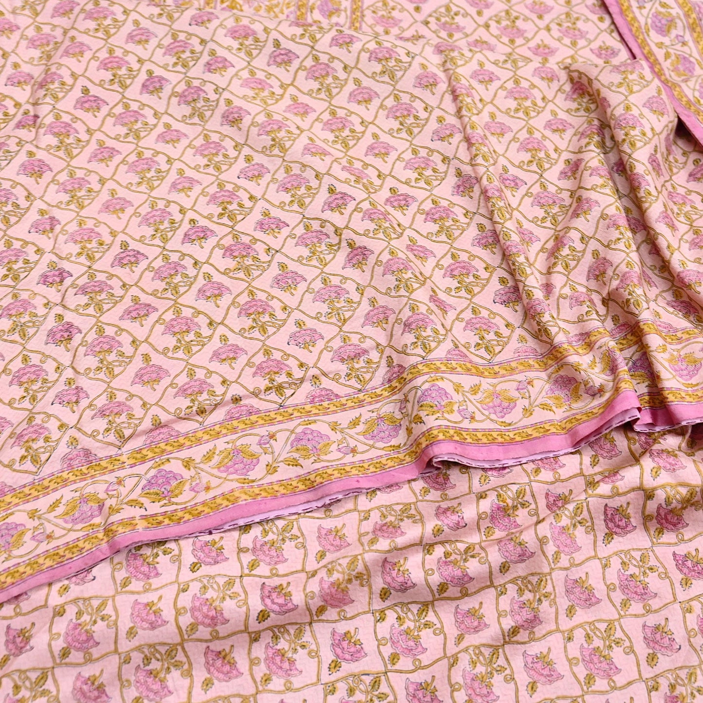 Indian Vintage Sari Peach Pure Silk Printed Saree Fabric 5yard Sewing Craft Fabric DressMaking Wrap Floral