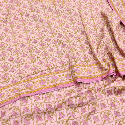 Indian Vintage Sari Peach Pure Silk Printed Saree Fabric 5yard Sewing Craft Fabric DressMaking Wrap Floral