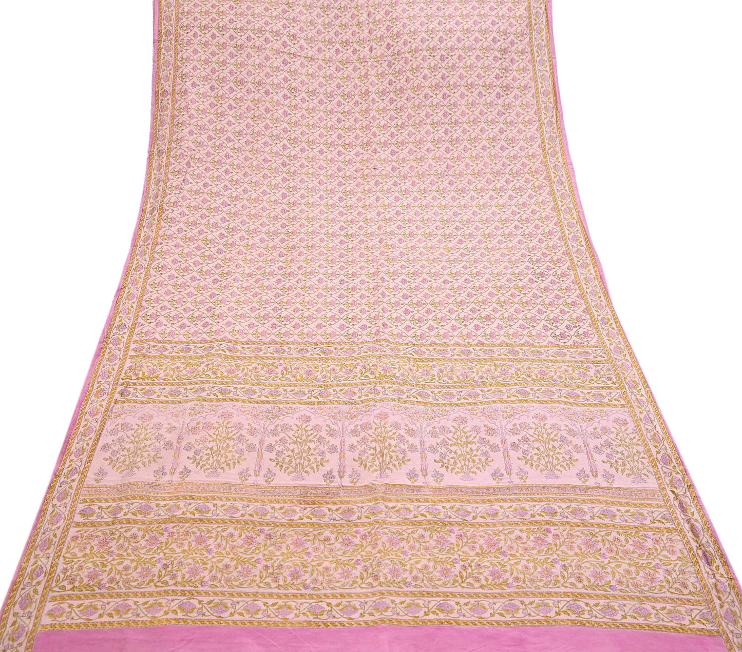 Indian Vintage Sari Peach Pure Silk Printed Saree Fabric 5yard Sewing Craft Fabric DressMaking Wrap Floral