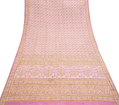 Indian Vintage Sari Peach Pure Silk Printed Saree Fabric 5yard Sewing Craft Fabric DressMaking Wrap Floral