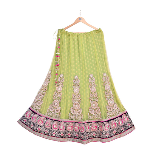 Indian Heavy Party wear Green Net Hand Embroidered Lehenga/Skirt Designer By Anamika Khanna Bridal Wear Zardozi/ Dabka Bollywood skirt