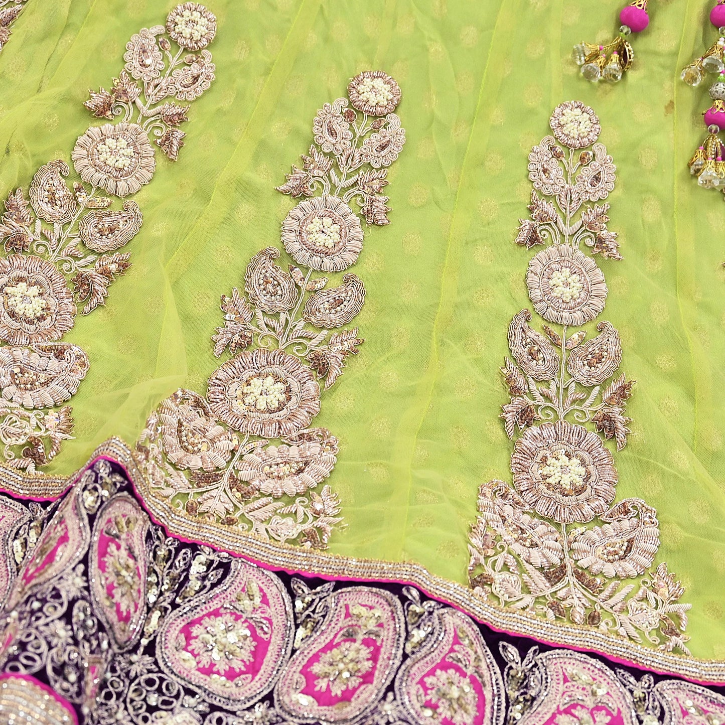 Indian Heavy Party wear Green Net Hand Embroidered Lehenga/Skirt Designer By Anamika Khanna Bridal Wear Zardozi/ Dabka Bollywood skirt
