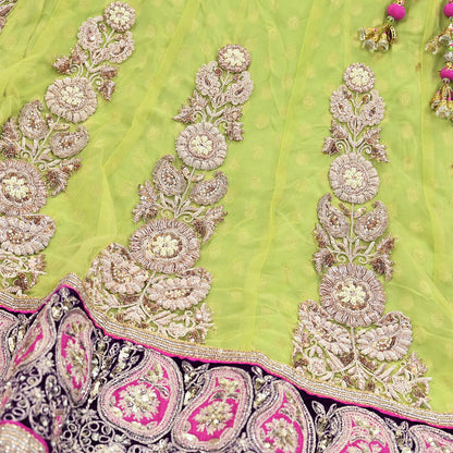Indian Heavy Party wear Green Net Hand Embroidered Lehenga/Skirt Designer By Anamika Khanna Bridal Wear Zardozi/ Dabka Bollywood skirt