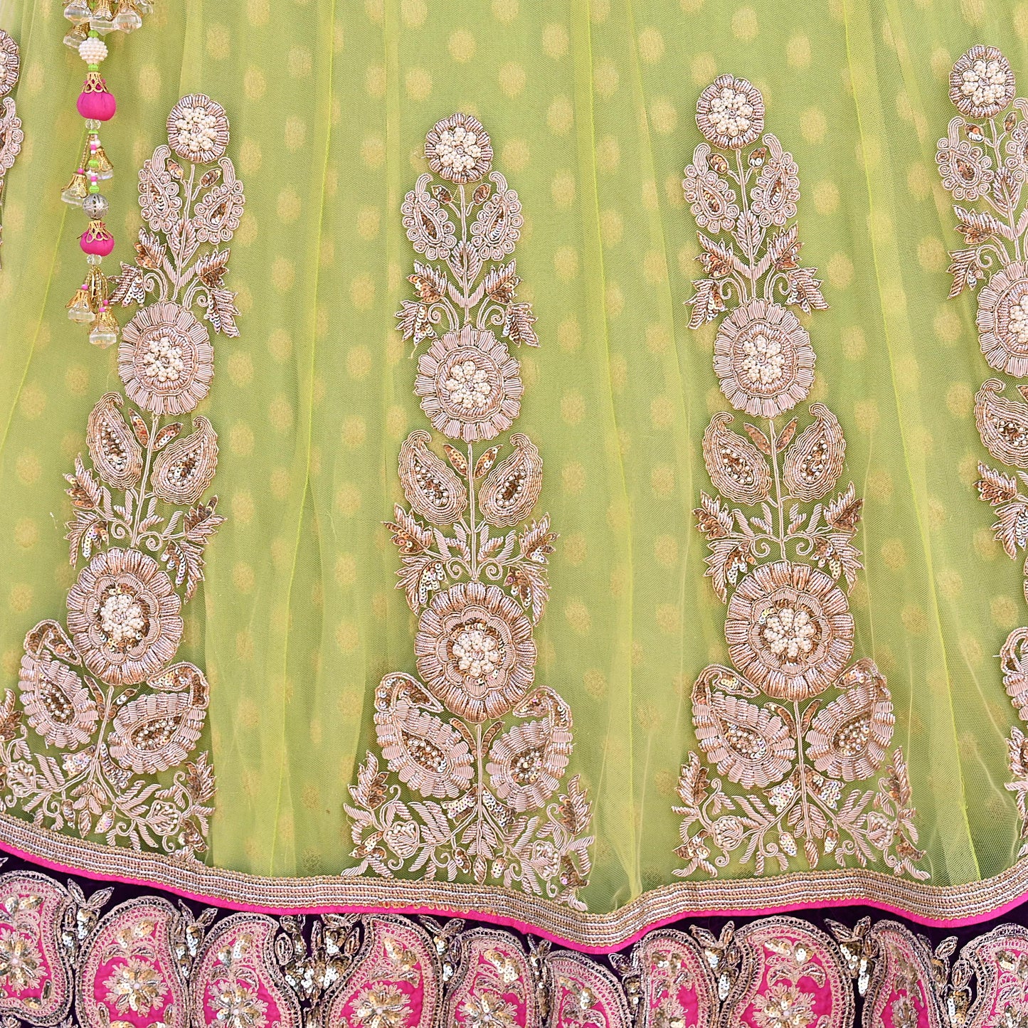 Indian Heavy Party wear Green Net Hand Embroidered Lehenga/Skirt Designer By Anamika Khanna Bridal Wear Zardozi/ Dabka Bollywood skirt