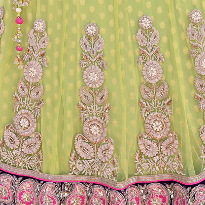 Indian Heavy Party wear Green Net Hand Embroidered Lehenga/Skirt Designer By Anamika Khanna Bridal Wear Zardozi/ Dabka Bollywood skirt