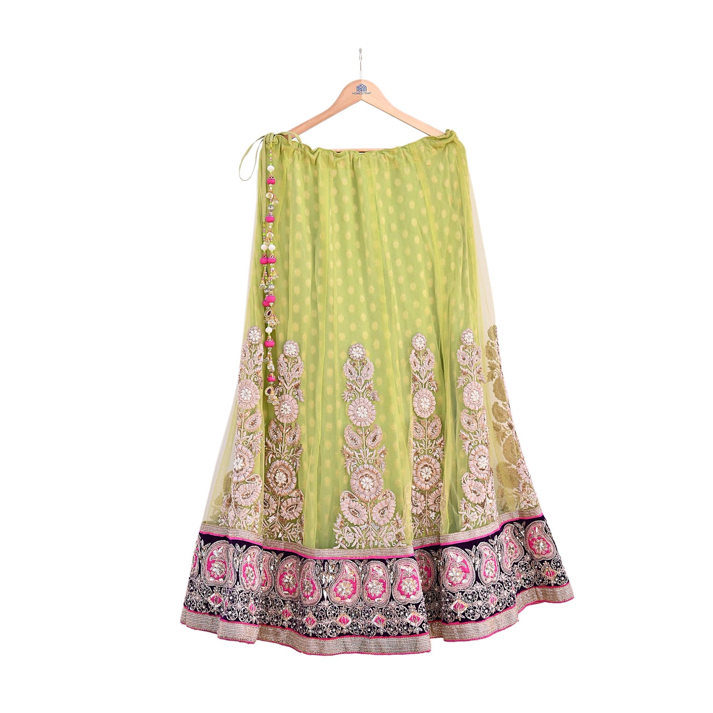 Indian Heavy Party wear Green Net Hand Embroidered Lehenga/Skirt Designer By Anamika Khanna Bridal Wear Zardozi/ Dabka Bollywood skirt