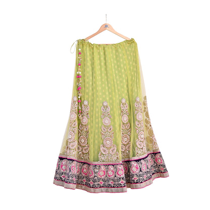 Indian Heavy Party wear Green Net Hand Embroidered Lehenga/Skirt Designer By Anamika Khanna Bridal Wear Zardozi/ Dabka Bollywood skirt